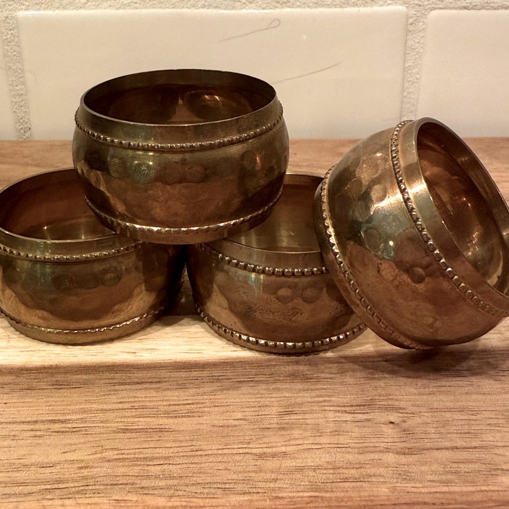 Vintage Hammered Brass Napkin Rings Set of 4